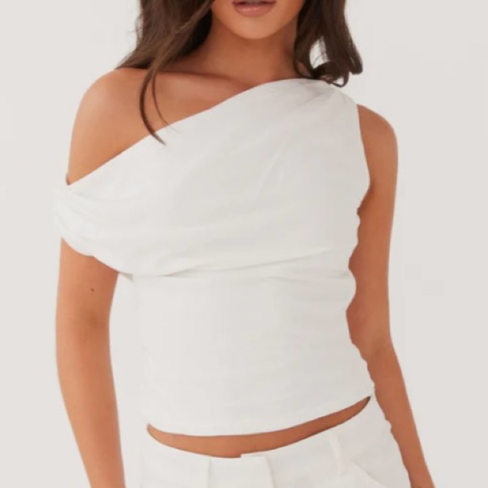 Peppermayo One Shoulder Linen Crop Top - White NWT
